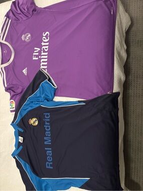 Real Madrid Mens XL Purple & Navy Soccer Jerseys by Adidas - Throwback